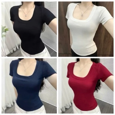 [Bản mới] Áo thun cotton cổ vuông ôm body, Áo Thun Nữ Cổ Vuông, Áo Thun Babytee Cổ U Ôm Body Quyến Rũ Chất Cotton Tăm Dầ