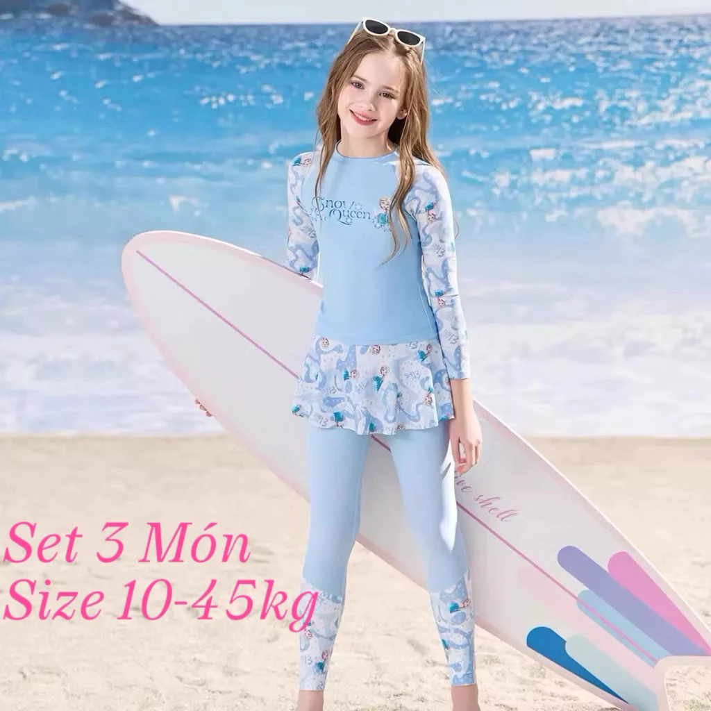 Đồ bơi chống nắng cho bé gái 15-45kg, đồ bơi cho bé gái elsa, bikini 2 mảnh cho bé gái