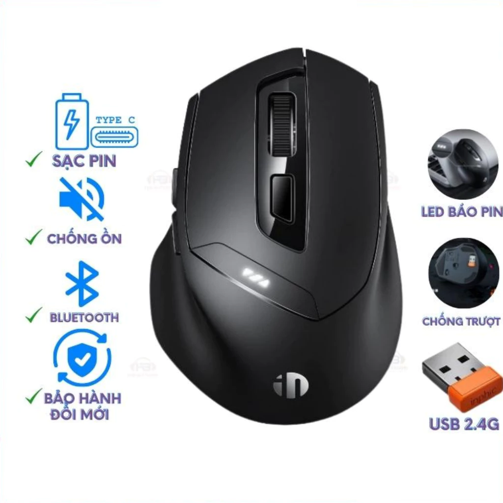 Chuột không dây bluetooth Maxcotech inphic DR01 sạc pin chống ồn hiển thị mức pin, độ nhạy 1600dpi