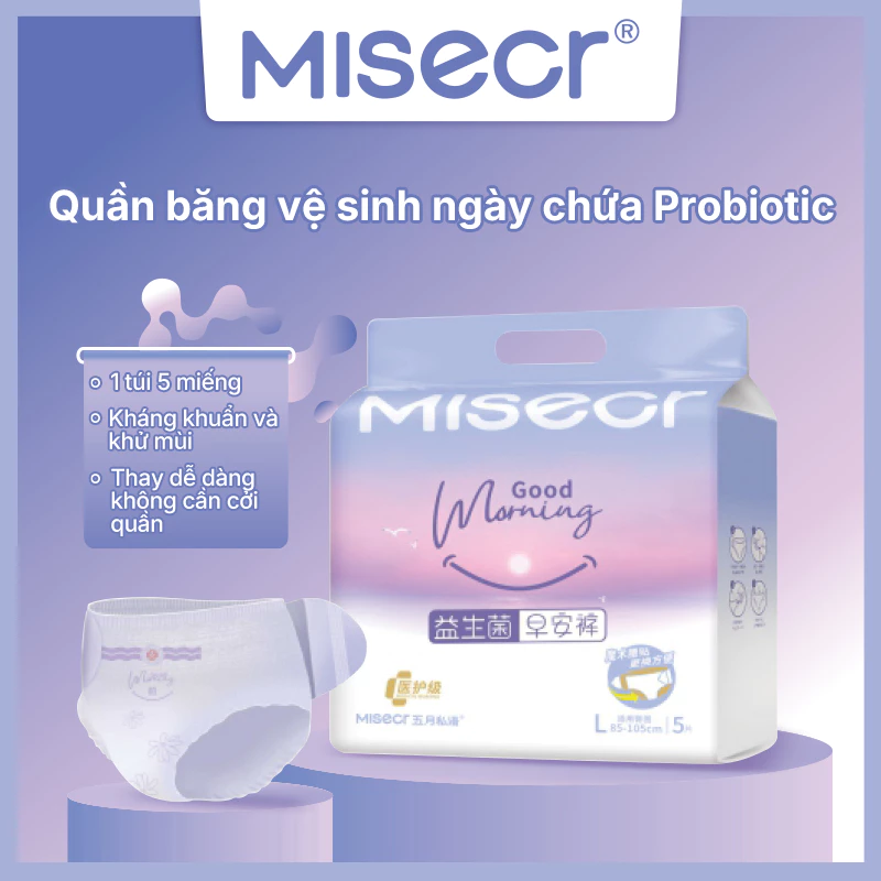 Băng vệ sinh ban ngày dạng quần chứa probiotic Misecr Thay mà không cần cởi quần, 5 miếng/1 gói
