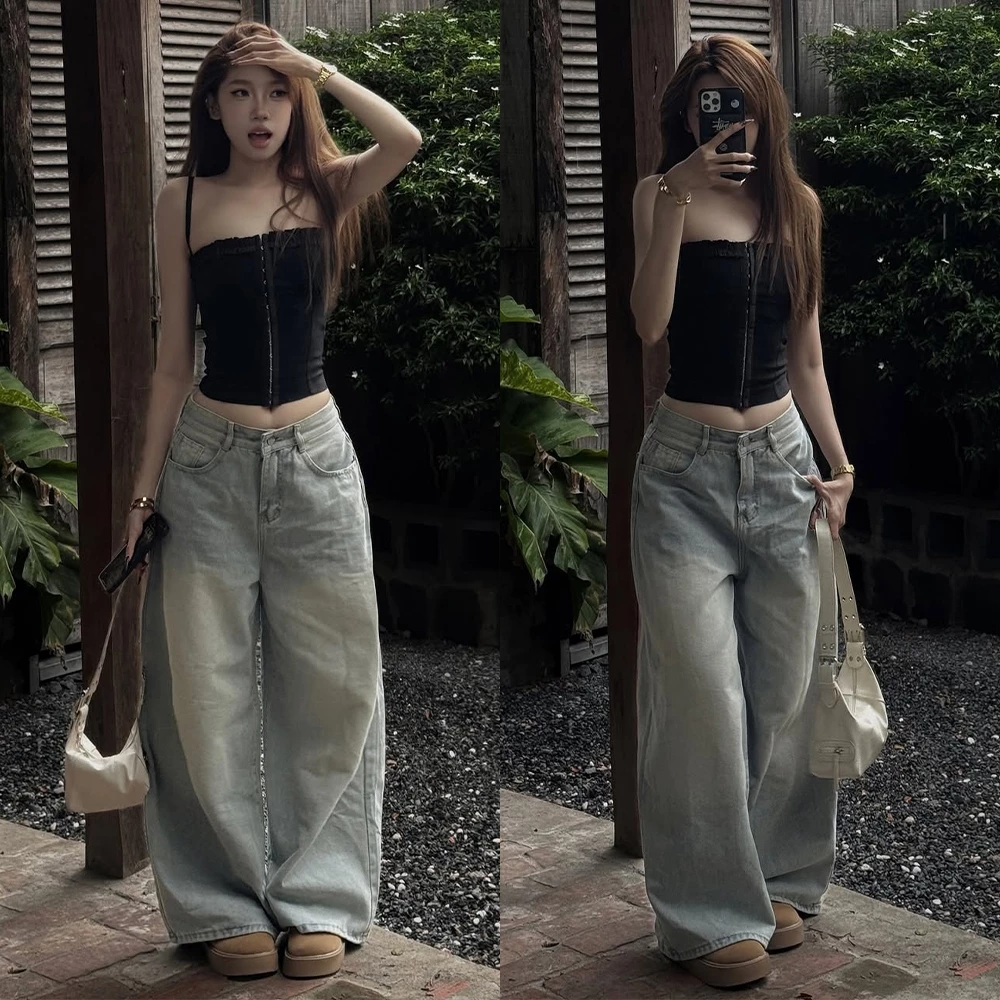 Quần Jean Nữ Ống Rộng 28cm Màu Xanh Xám AVO AVOCADO Form Suông Dài Grey Blue Wide Leg Jeans Women