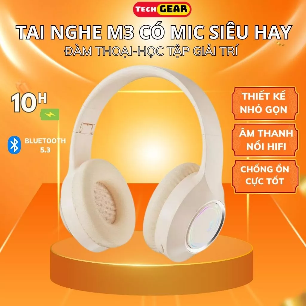 Tai Nghe Chụp Tai Bluetooth M3 Thời Trang Và Phong Cách Âm Bass Ấm Sống Động Có Mic Đàm Thoại Cho Học Tập Và Giải Trí