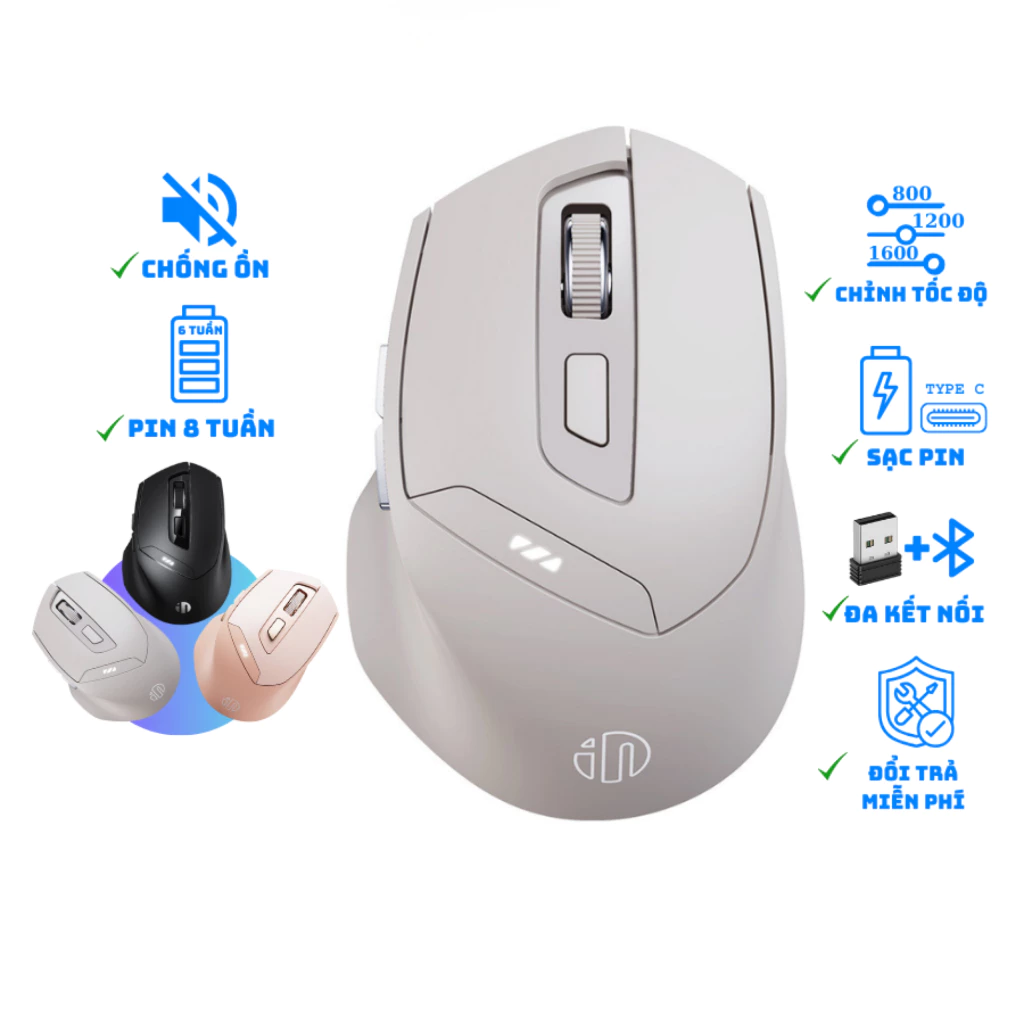 Chuột máy tính không dây bluetooth Maxcotech DR6 sạc pin chống ồn hiển thị mức pin 3 chế độ kết nối
