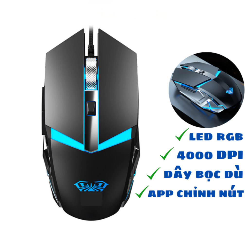Chuột gaming có dây Maxcotech S20pro 4800DPI led RGB cài đặt nút bằng phần mềm macro