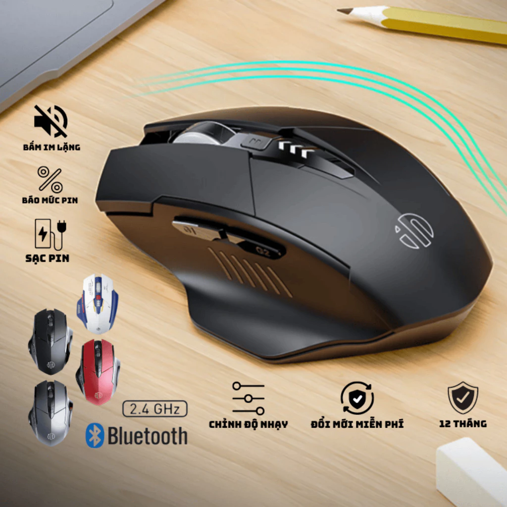 Chuột Không Dây Gaming Maxcotech Inphic M6Pro Tự Sạc Pin Chống Ồn Kết Nối Kép 2.4G và Bluetooth 5.0