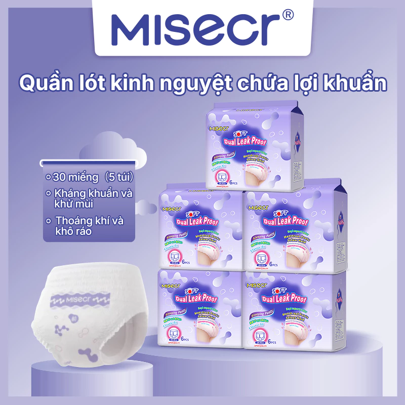 Băng vệ sinh dạng quần có probiotic, kháng khuẩn khử mùi, Misecr tổng 30 miếng (5 gói)