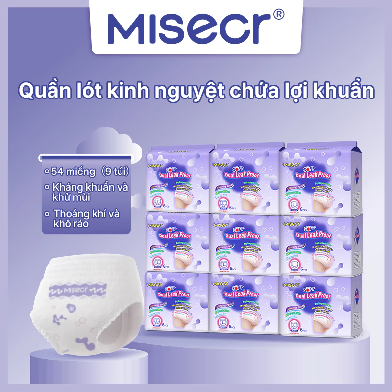 Băng vệ sinh dạng quần có lợi khuẩn Misecr, kháng khuẩn khử mùi, tổng 54 miếng (9 gói)