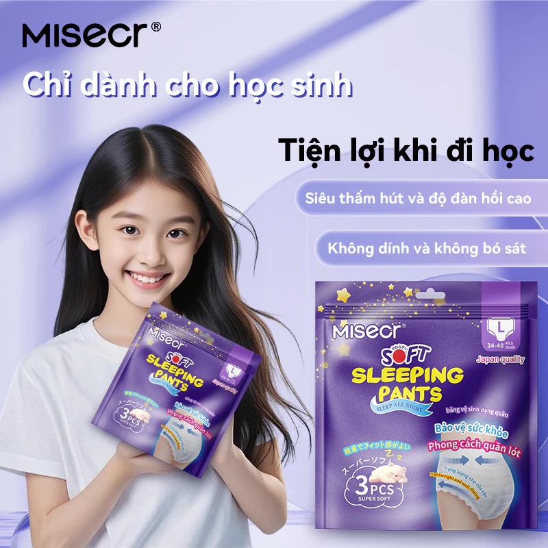 Băng vệ sinh dạng quần Misecr, bao bì du lịch tiện mang theo, dành riêng cho nữ sinh, 15 miếng (5 gói)