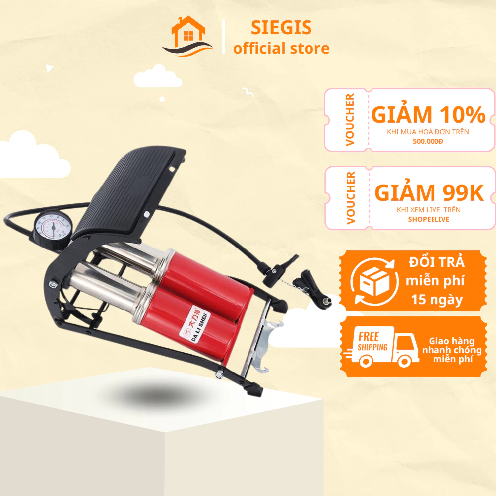Bơm đạp chân DIDOOGLT mini, bơm 2 có đồng hồ đo xuất lốp nhỏ gọn tiện lợi dễ mang theo cao cấp