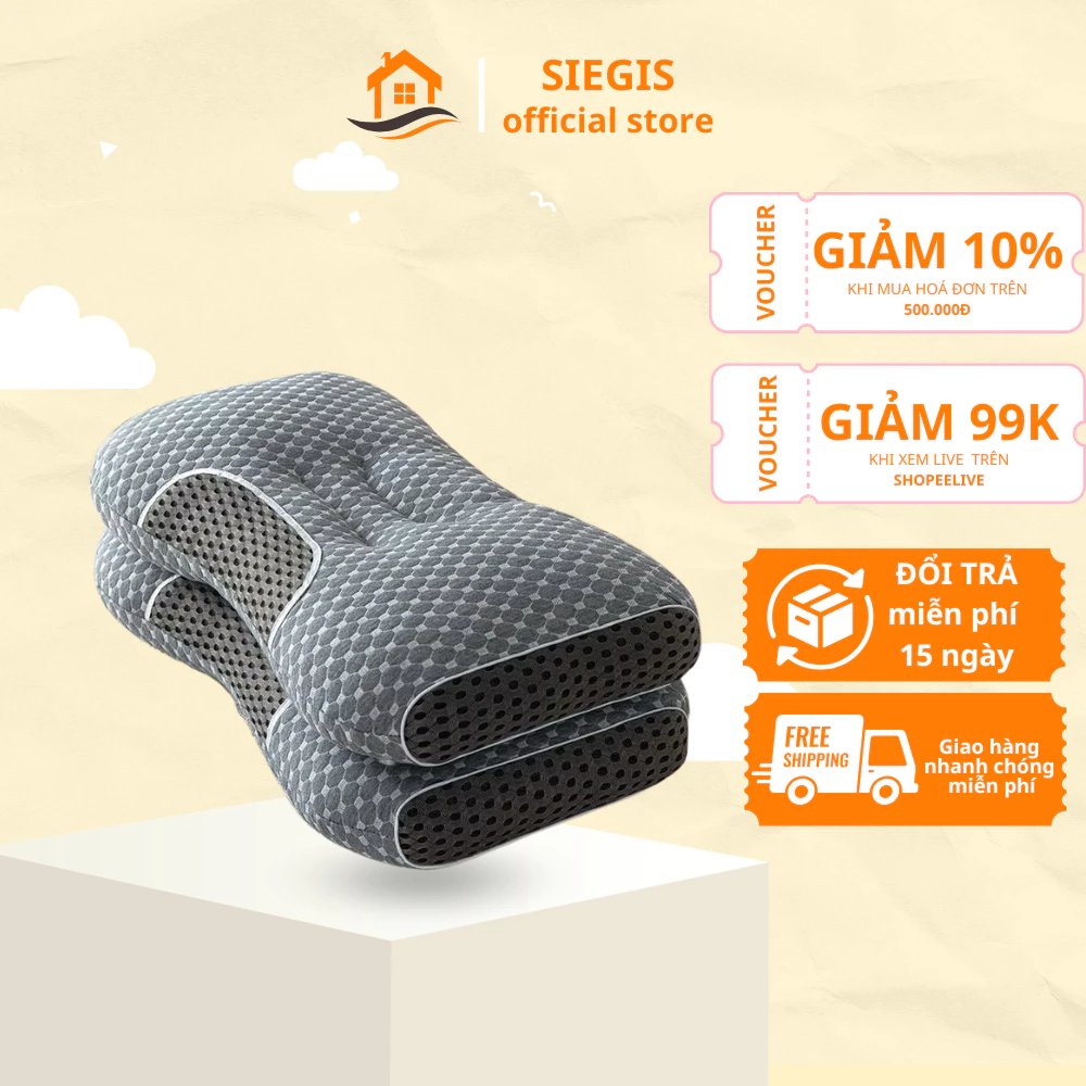 Gối công thái học DIDOOGLT màu Ghi - gối dệt kim êm ái kích thước 46x74cm,chống đau mỏi vai gáy cao cấp