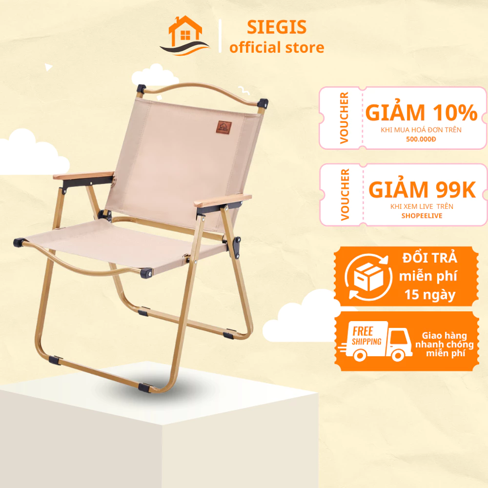 Ghế dã ngoại camping gấp gon, ghế cafe ,du lịch ban công câu cá khung nhôm tay cầm gỗ bền bỉ cao cấp ( Chính Hãng )