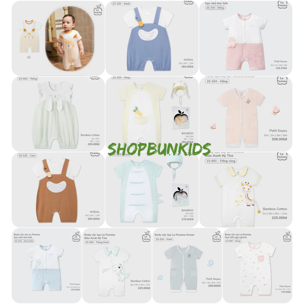 Body cộc tay La Pomme Bộ liền cộc tay bé sơ sinh vải petit hè mỏng mát La pomme