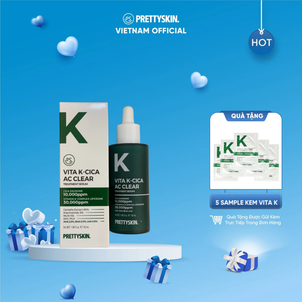 (Tặng 5 sample kem K) Serum hỗ trợ ngừa mụn phục hồi căng bóng Vita K Cica Pretty Skin