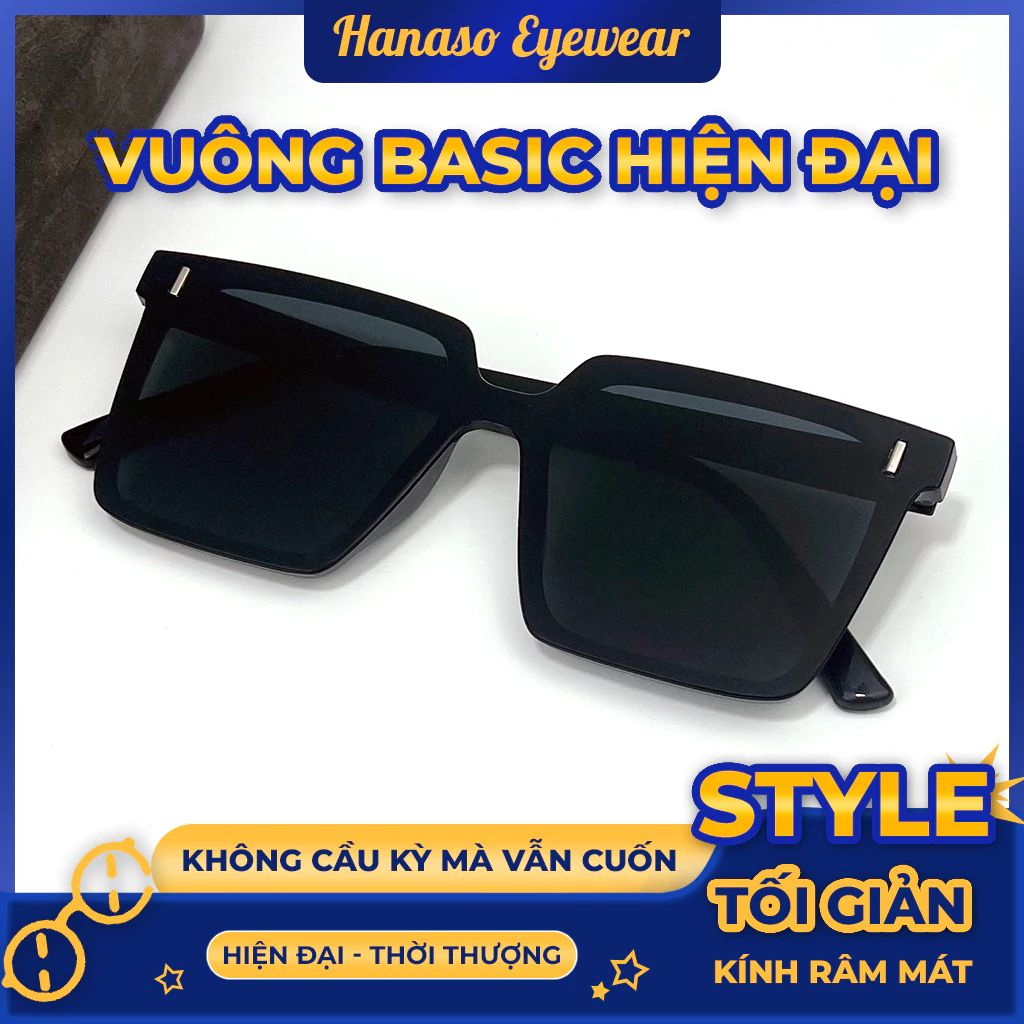 Mắt kính râm mát nữ nam chống tia UV bảo vệ mắt dáng vuông cool ngầu gọng nhựa bền nhẹ HANASO 324