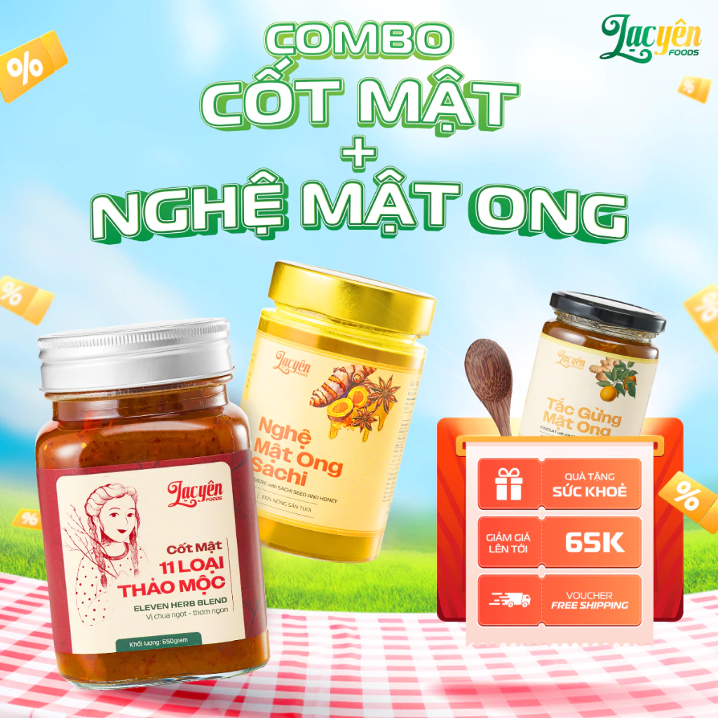 Nghệ Mật Ong 450Gr + Cốt Mật 11 Loại Thảo Mộc 650Gr + Tặng 1 Muỗng