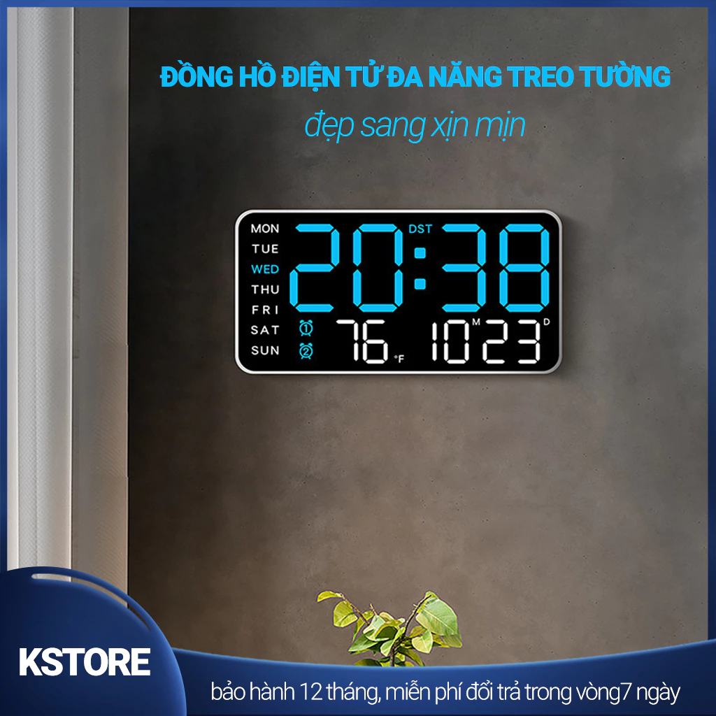 Đồng hồ điện tử led kĩ thuật số đa năng treo tường, decor để bàn đo độ ẩm, nhiệt độ, báo thức...
