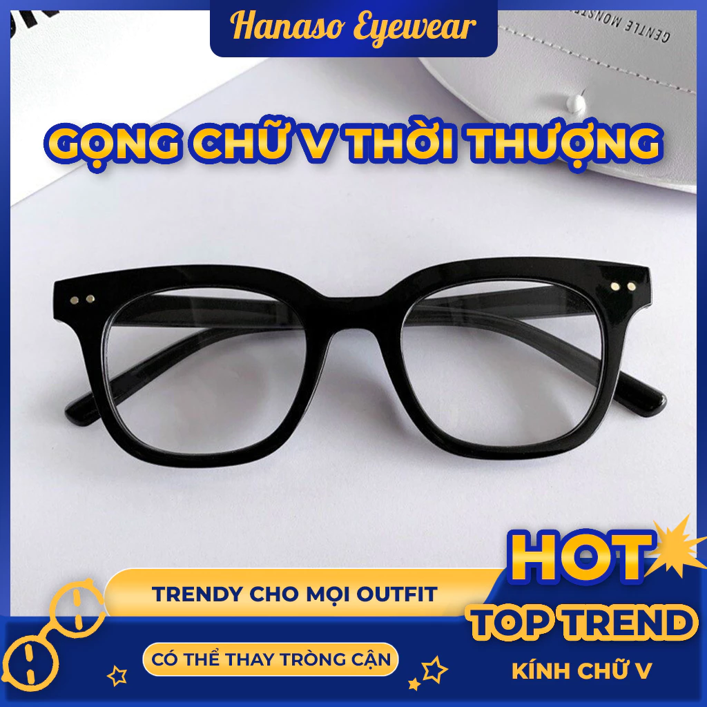 Kính mắt nữ nam chữ V mắt kính giả cận không độ râm mát thời trang phong cách Ulzzang Hottrend 050