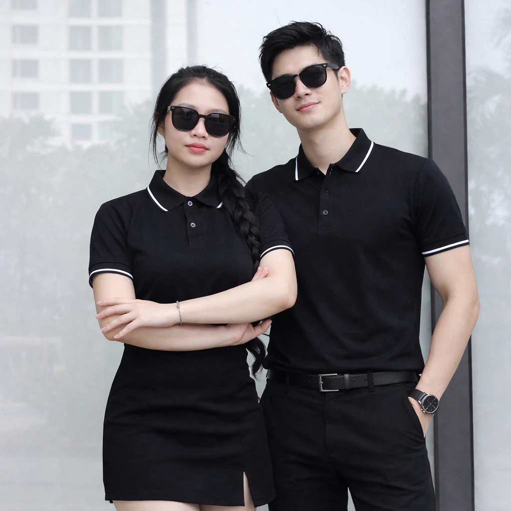 Áo Polo Cá Sấu Mè Thời Trang 24h Màu Đen Bo Sọc Trắng Phom Xuông Thoáng Mát Đồng Phục Cho Nam Và Nữ