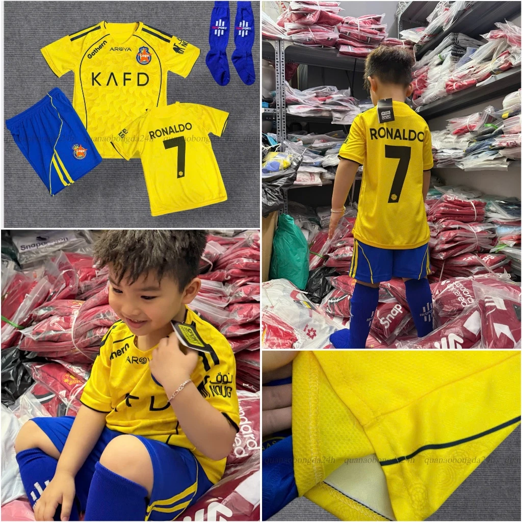 Bộ Quần Áo Bóng Đá CLB Al Nassr/ Áo Đá Banh Ronaldo - Vải Mè Thái Thấm Hút Mồ Hôi, Thoáng Khí