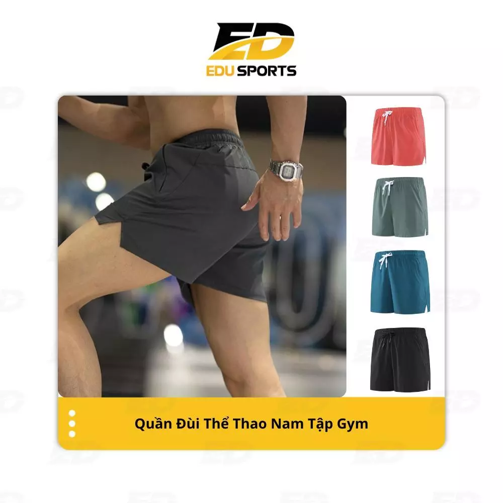 Quần Short Thể Thao Nam EDU SPORTS, Quần Đùi có dây rút Tập Gym, Chạy Bộ Thoải Mái QMN02