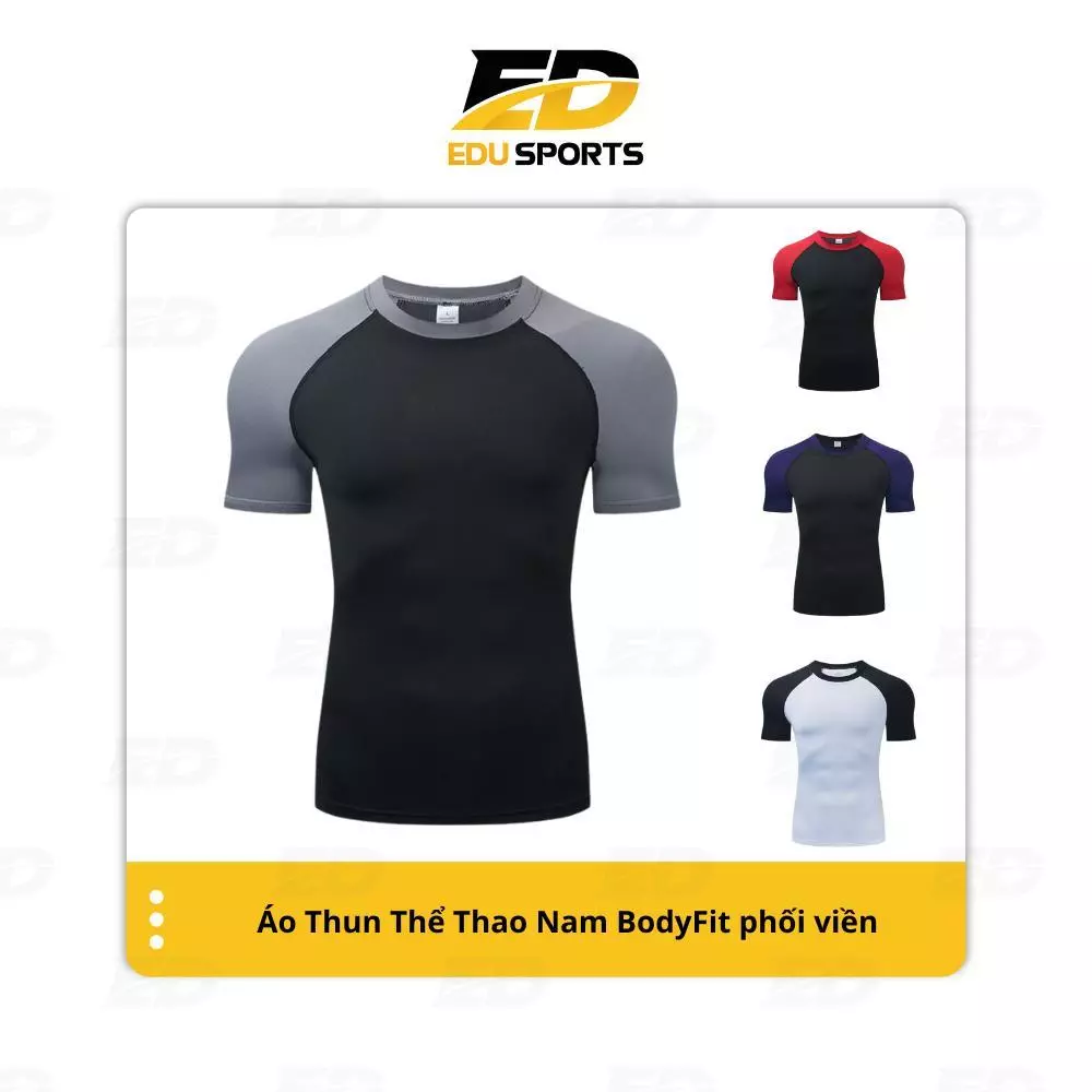 Áo Thun Thể Thao Nam Ngắn Tay BodyFit phối viền, Áo tập gym nam vải lạnh, nhanh khô, thoáng khí AMNT05