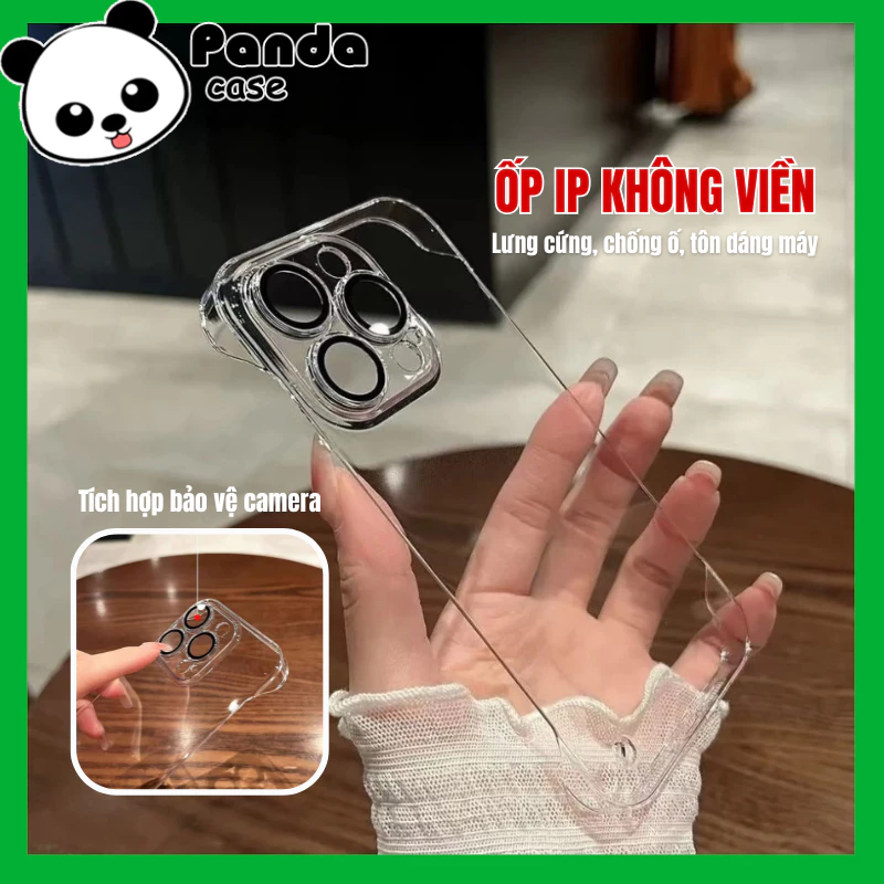 Ốp Lưng Iphone Không Viền Nhựa Cứng PC Trong Suốt Chống Ố Bảo vệ Camera cho ip 11/12/13/14/15/16/17/Plus/Pro/Max/Air