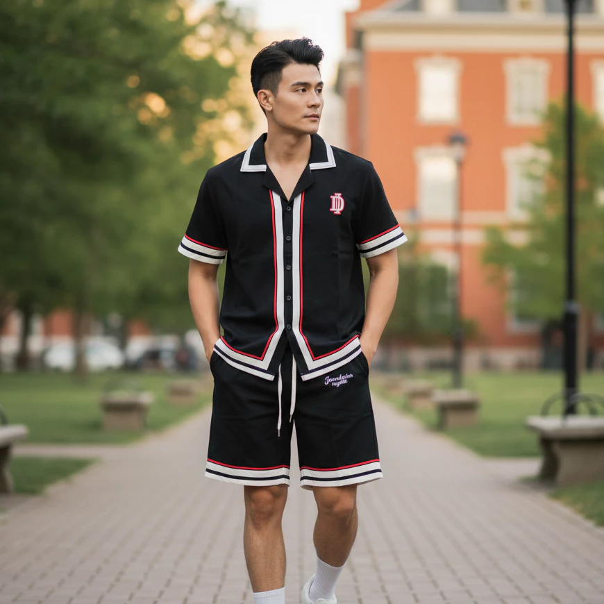bộ đồ cộc tay nam mặc mùa hè dáng suông siê thoáng mát, bộ sơ mi nam vải lụa in họa tiết cao cấp N52