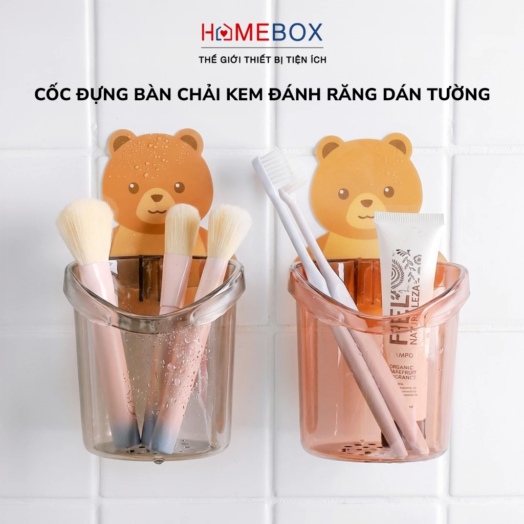 Cốc Đựng Bàn Chải Đánh Răng Dán Tường Tiện Lợi Có Lỗ Thoát Nước, Giá Để Bàn Chải Kem Đánh Răng