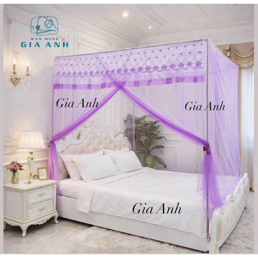 [TRỌN BỘ CỬA VÉN] Trọn Bộ Màn Khung INOX Không Khoan Tường + Màn Tuyn Hoa Lạnh Thái - Mùng ngủ chống muỗi cho người lớn