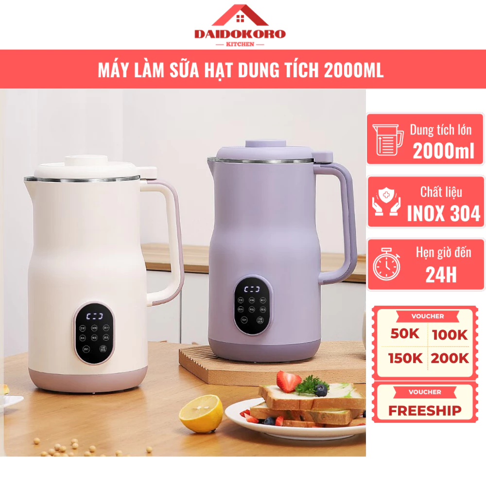 Máy Làm Sữa Hạt Đa Năng Vovi Ostmars, Dung tích 2000ml, Công Suất 1000w Bản Tiếng Việt