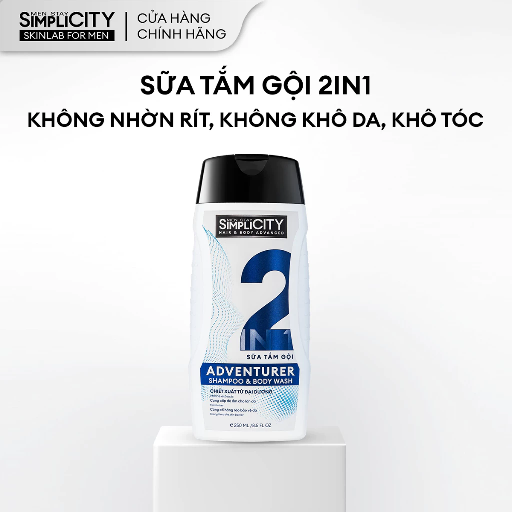 Sữa tắm gội 2 in 1 Adventurer Men Stay Simplicity giúp tóc mềm mượt, chắc khỏe 250ml