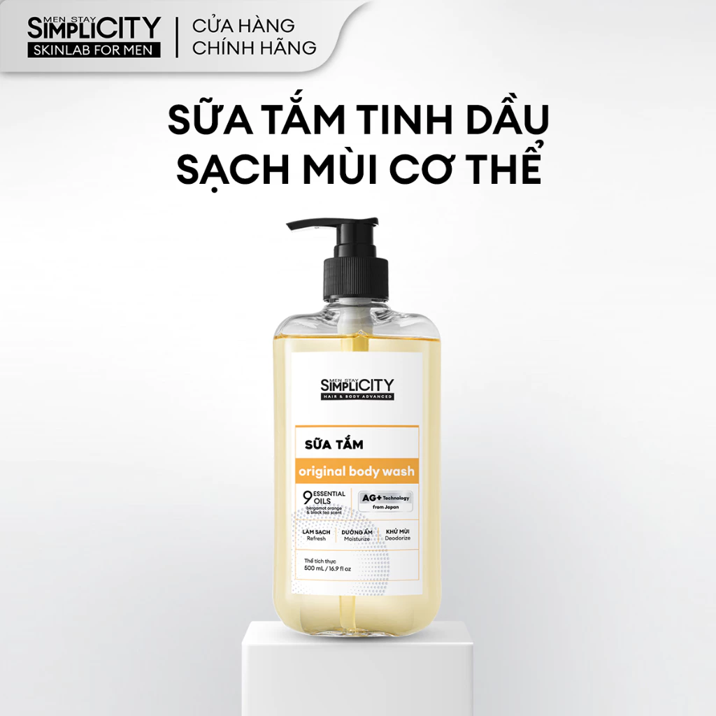 Sữa tắm hương tinh dầu Men Stay Simplicity Body Wash hỗ trợ sạch khuẩn, khử mùi với Ion Bạc+ 500ml