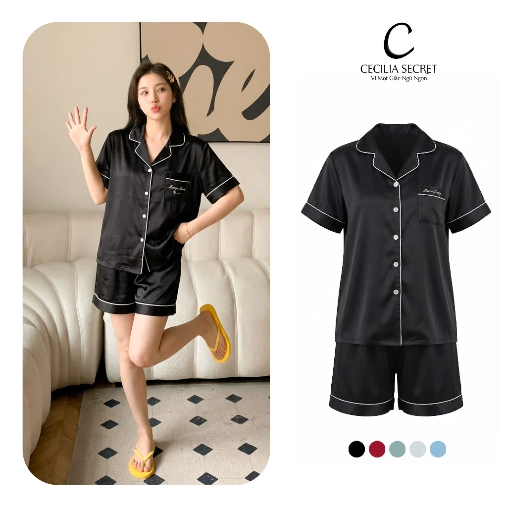Pijama Nữ Ngắn, Set Đồ Ngủ Nữ Mặc Nhà Chất Liệu Lụa Satin Tay Ngắn Quần Ngắn Trơn Đơn Giản