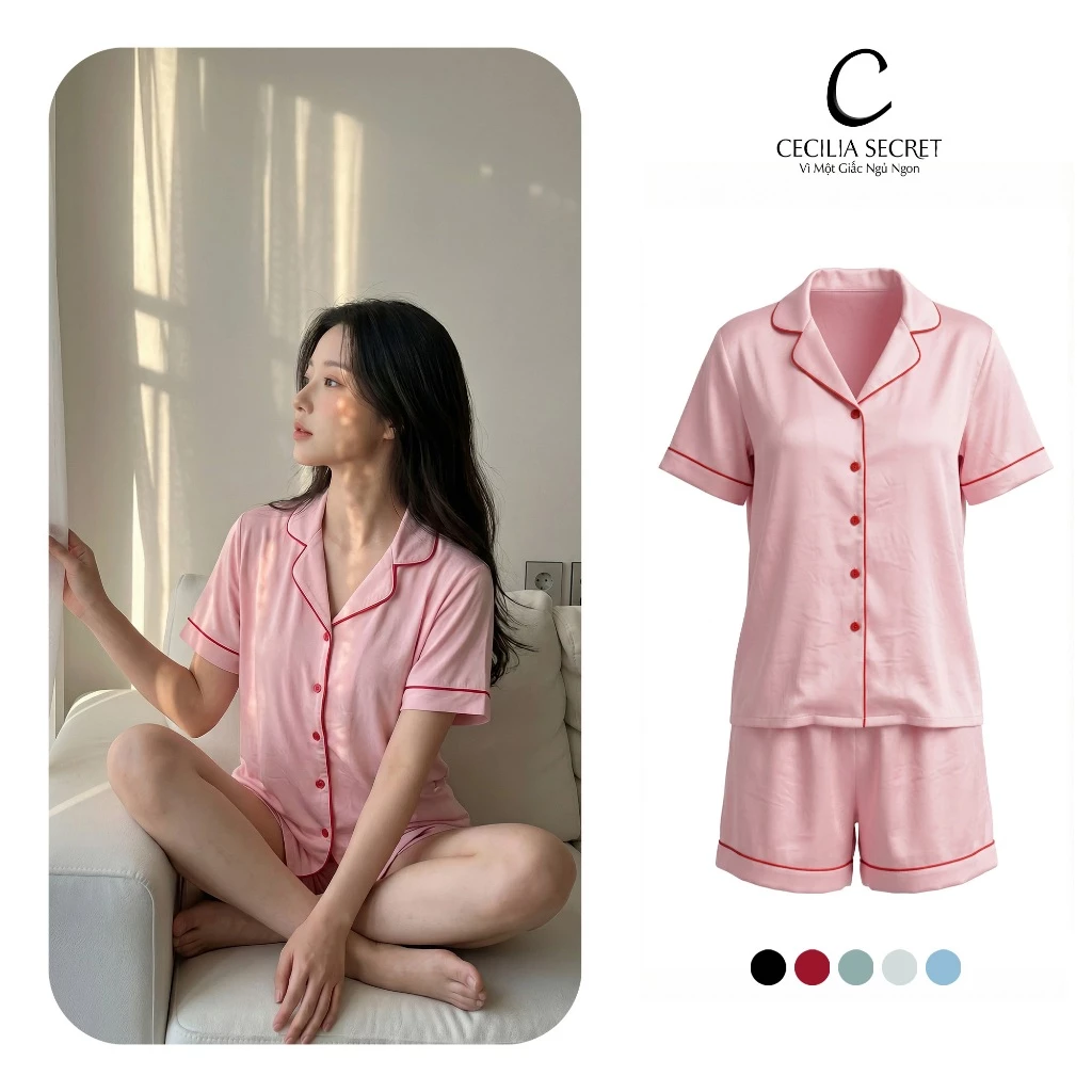 Pijama Đùi Chất Lụa Latin Cao Cấp Mềm Mịn, Thoáng Mát