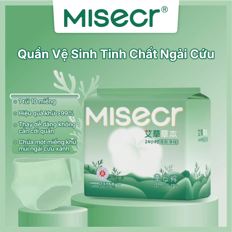 Quần vệ sinh kháng khuẩn từ Ngải cứu Misecr, Đai Eo Co Dãn Chống Tràn 360°, Sử Dụng Ngày Đêm, Phù Hợp Phụ Nữ Tới Kỳ Kinh