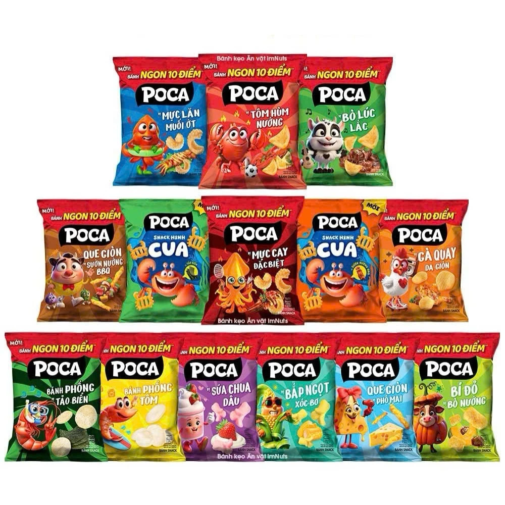 Lôc 10 Gói Snack Poca Đủ Vị Giòn Rụm gói 30g -33g