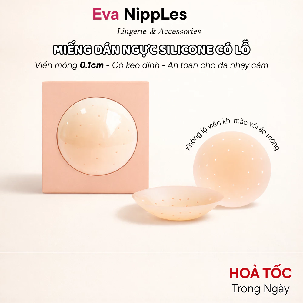 Miếng Dán Ngực Silicone EvaBra Có Lỗ Thông Hơi Chống Đọng Mồ Hôi Tái Sử Dụng Được Nhiều Lần - 5.0LN