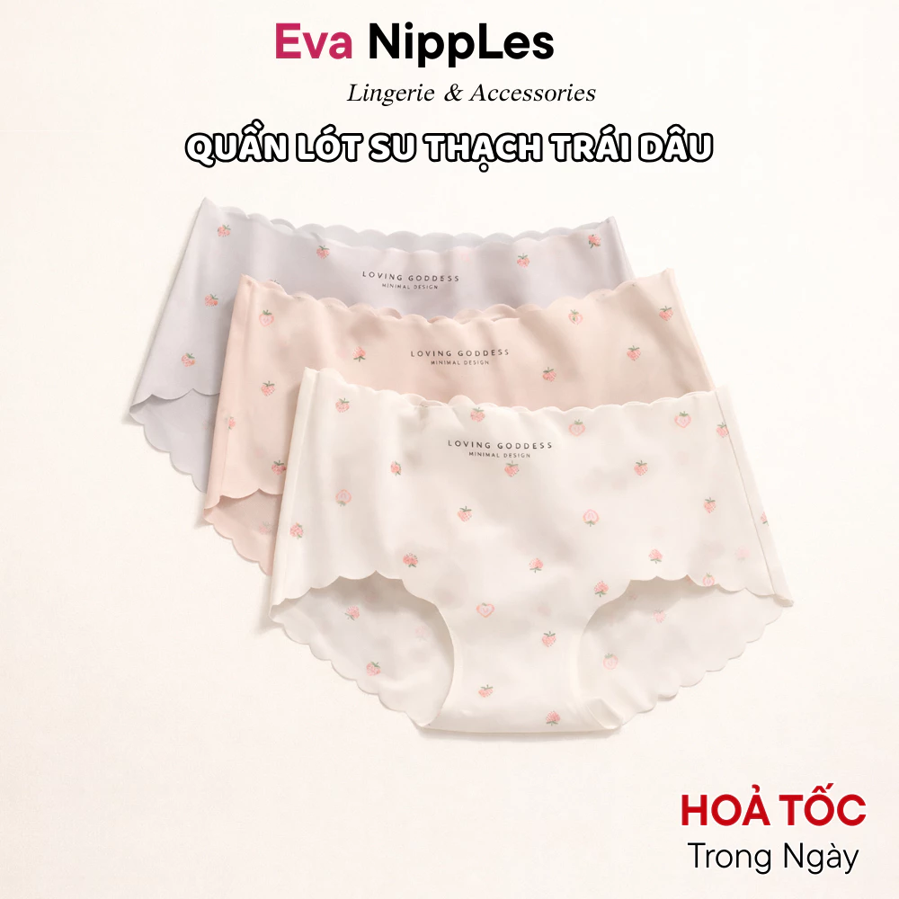 Quần Lót Nữ Su Thạch Eva Nipples Hoạ Tiết Dâu Tây Tàng Hình Không Lộ Viền Đáy Quần Kháng Khuẩn - 010