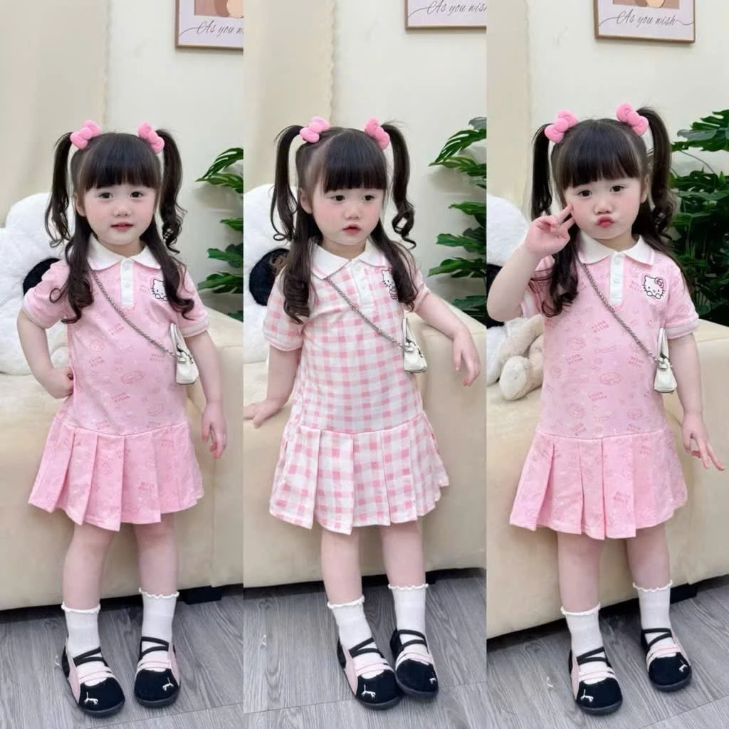 Váy Đuôi Cá Cổ Trụ Dành Cho Bé Gái Size 9-35Kg ,Chất Liệu Thoáng Thấm Hút Mồi ( Hoa nhí hello)