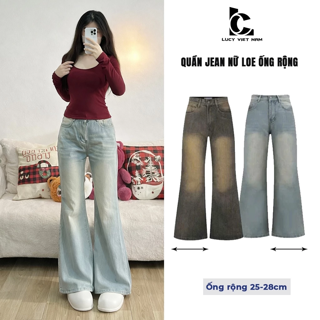 Quần Jean Nữ Ống Loe Siêu Rộng AVO AVOCADO Chất Vải Cotton Dày Dặn Không Co giãn Wash Màu Vintage