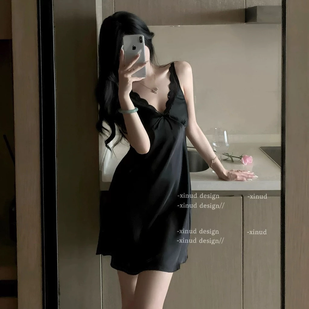 [Ord-25] Váy,đầm ngủ hai dây cho nữ chất lụa mềm mát thoải mái phối ren sexy gợi cảm tone dáng dễ mặc ở nhà thoải mái