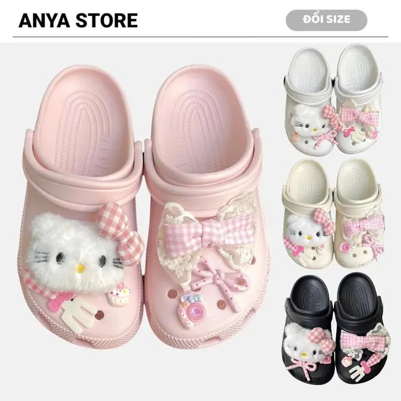 ( KHÔNG CHỮ ) Dép Đúc Quai Hậu QH3 Mèo Nơ Hồng Quai Hậu Thời Trang Êm Chân Không Thấm Nước - ANYA STORE