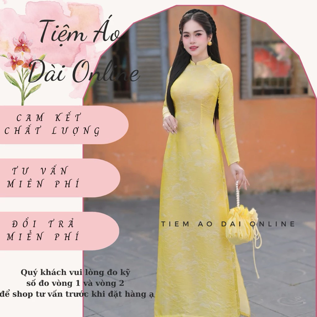Áo Dài Tơ Tằm Vàng Truyền Thống 2 Tà Trẻ Trung