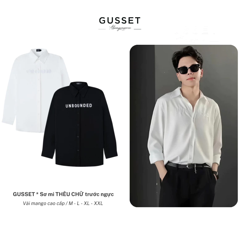 Áo Sơ Mi Nam Thêu UNBOUNDED Form Rộng – Dài Tay Vải Chéo Hàn Quốc, Phong Cách Unisex Streetwear SMT01