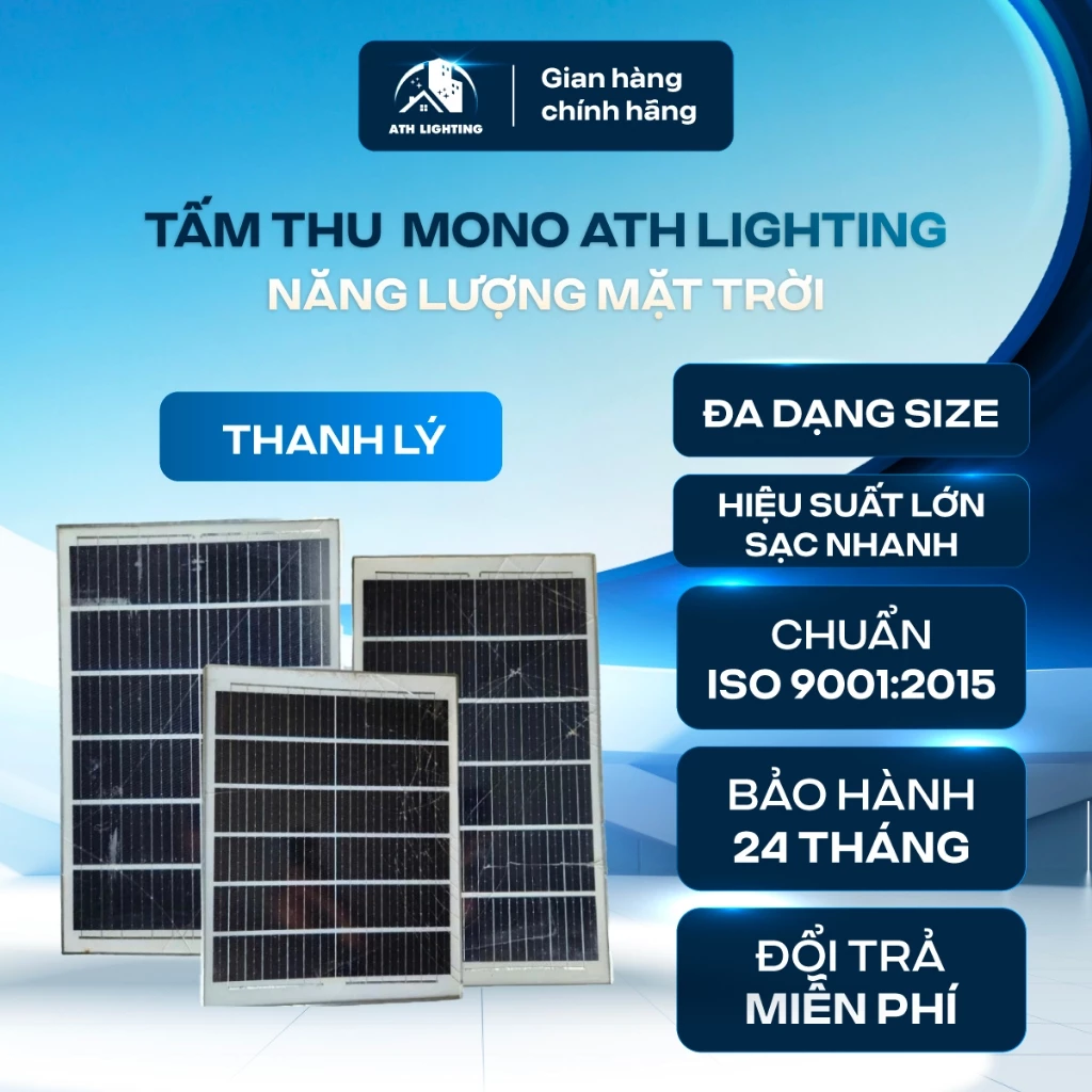 Thanh Lý Tấm Thu Năng Lượng Vỡ Kính ATH LIGHTING, Loại Tấm Thu Năng Lượng MoNo Vỡ Kính, Mọi Chức Năng Đều Tốt