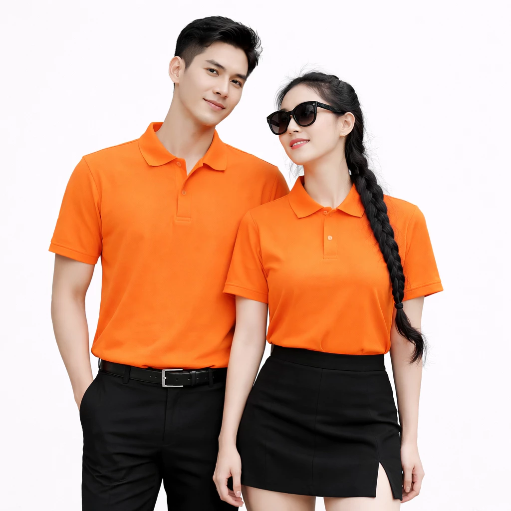 Áo Thun Có Cổ Cá Sấu THỜI TRANG 24H Màu Cam Dùng Chung Đồng Phục Cho Nam Và Nữ