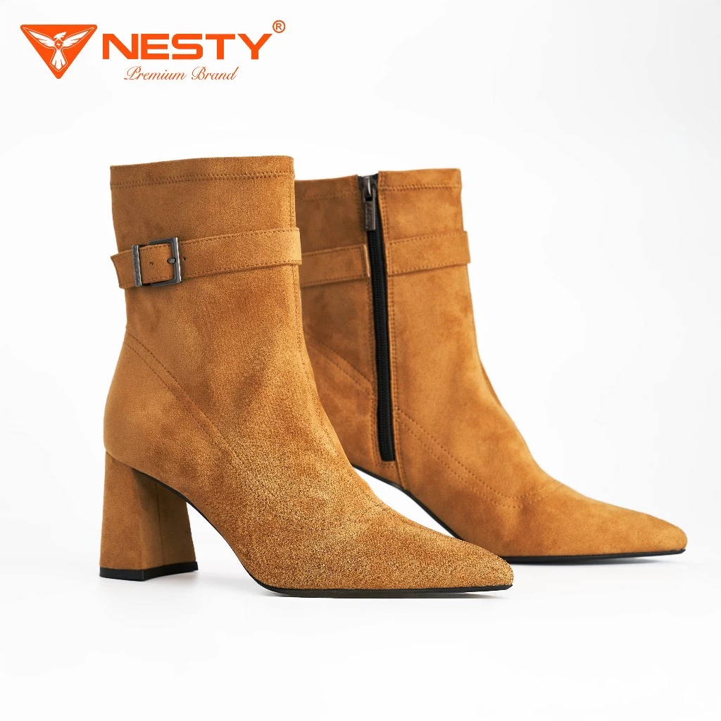 [NE59] GIÀY BOOT NỮ CAO CẤP - GIÀY NESTY GÓT VUÔNG MŨI NHỌN KHÓA CÀI CAO 8CM ( KO1 )