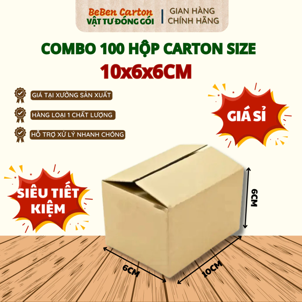 [10x6x6cm] Combo 100 Hộp Carton Đóng Gói Bìa Loại Nhỏ Tiết Kiệm - Bé Bền Carton