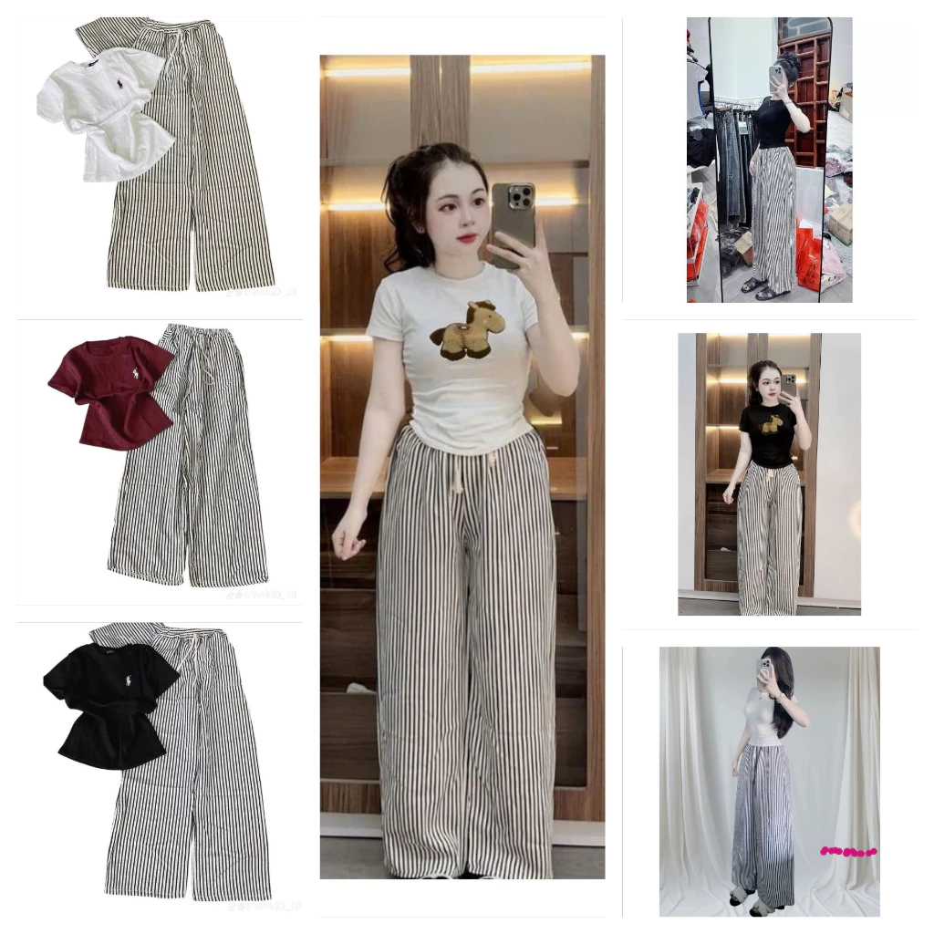 Tổng Hợp Các Sét Áo Babytee In Hình Kết Hợp Với Quần Kẻ Sọc Chất Đũi Mềm Mịn Siêu Đẹp Chuẩn From Nam Nữ