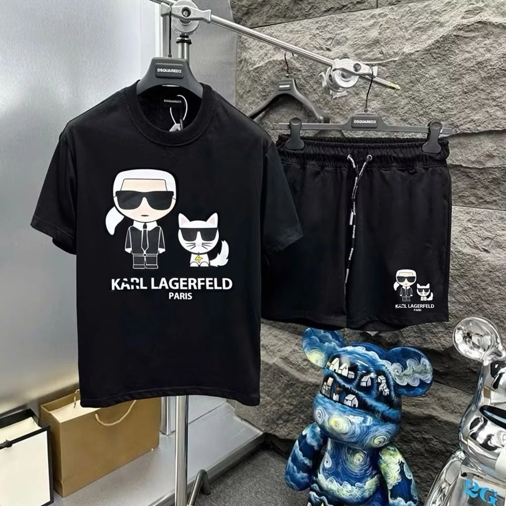 Bộ phông hè KARL Bé Mèo In 5D sắc nét 2 màu trắng đen - Set quần áo hè mẫu trend chất liệu cotton mềm mịn thoáng mát